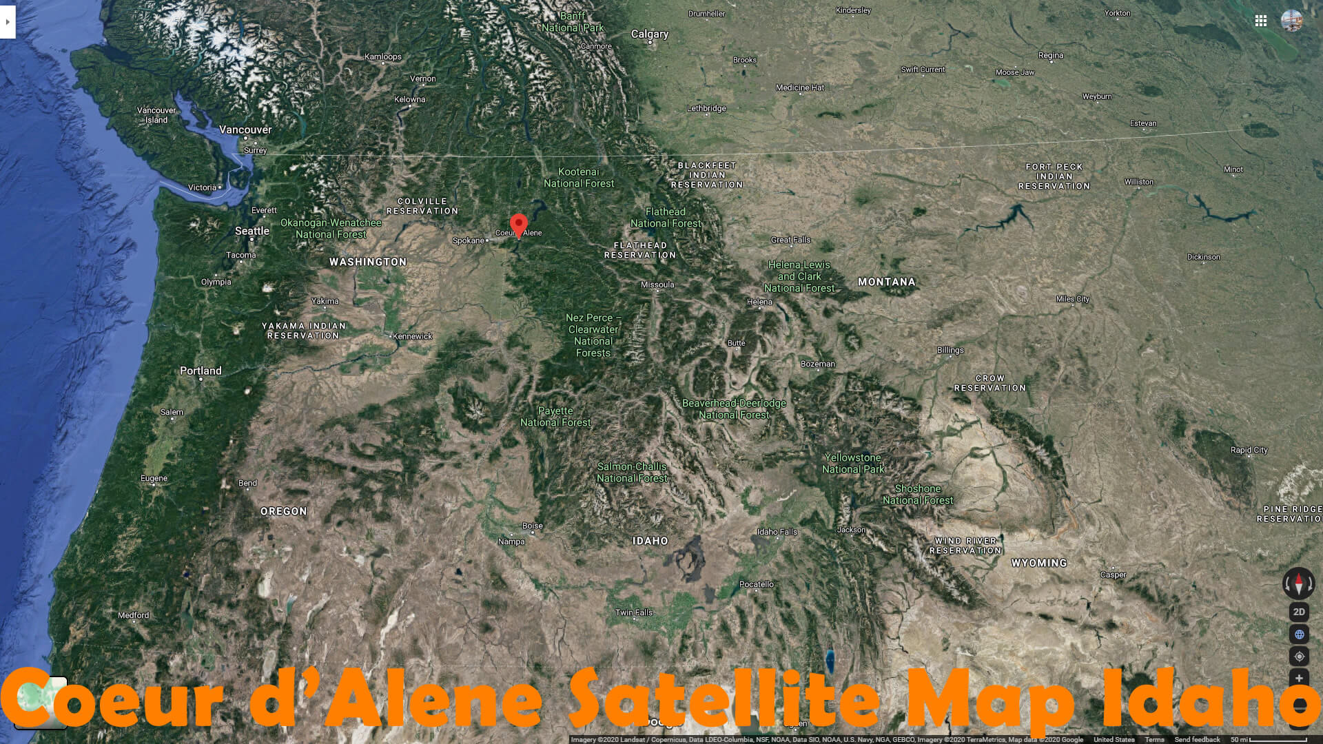Coeur d'Alene Satellite Map Idaho